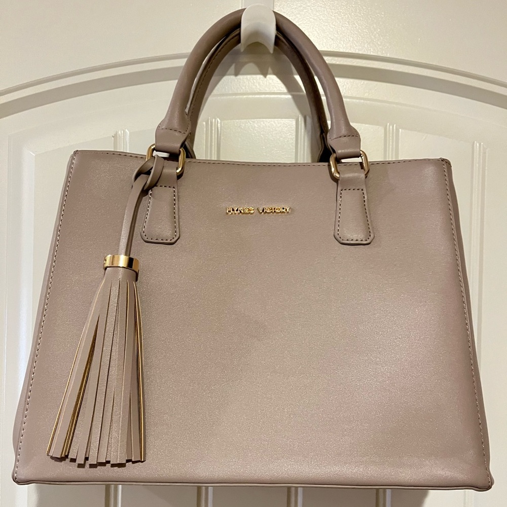 Taupe Satchel by Hynes Victory - Top zip closure, gold hardware